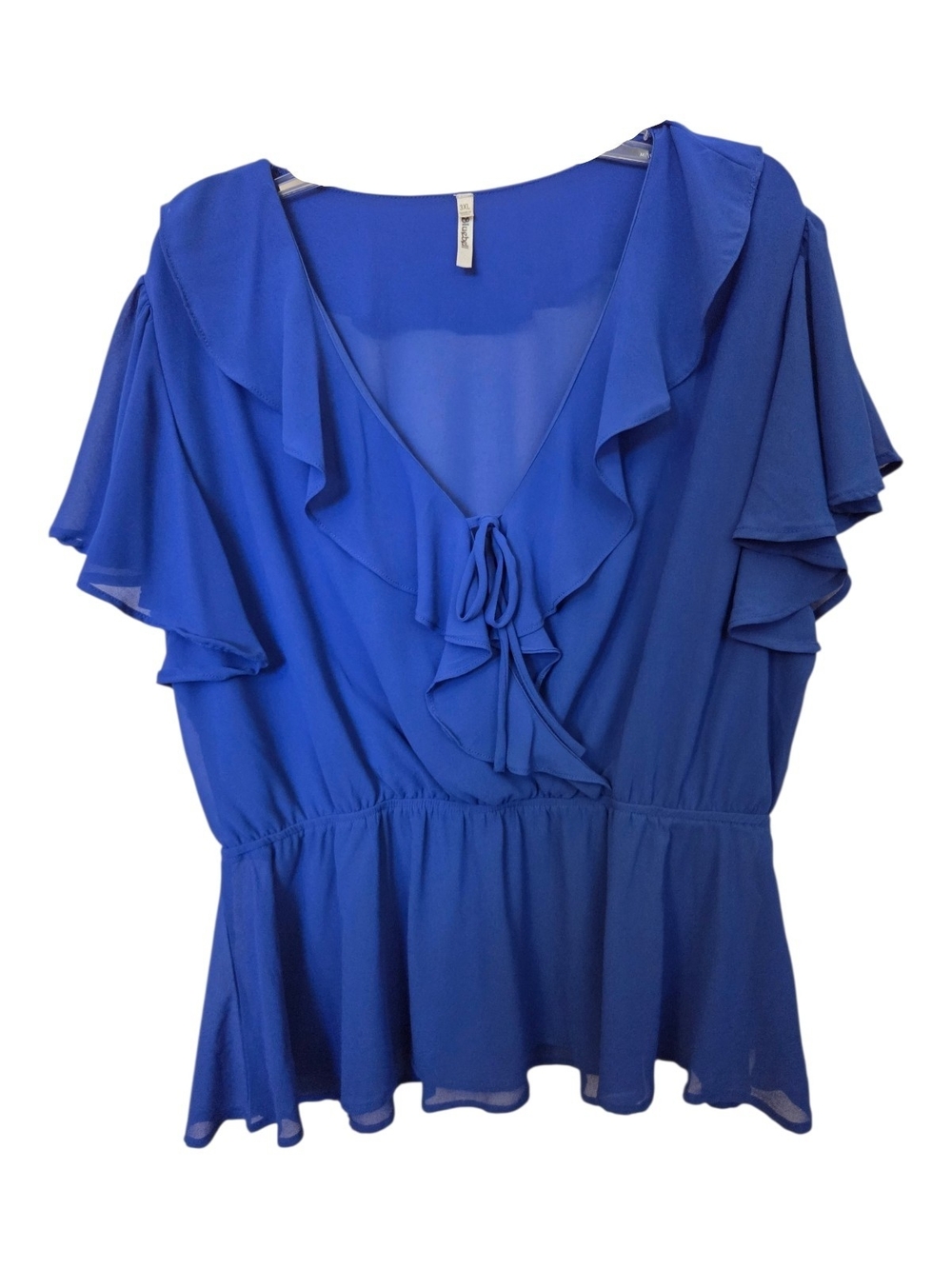 Bluebelle Royal Blue Ruffle Tie-Front Peplum Blouse - Size 3XL
